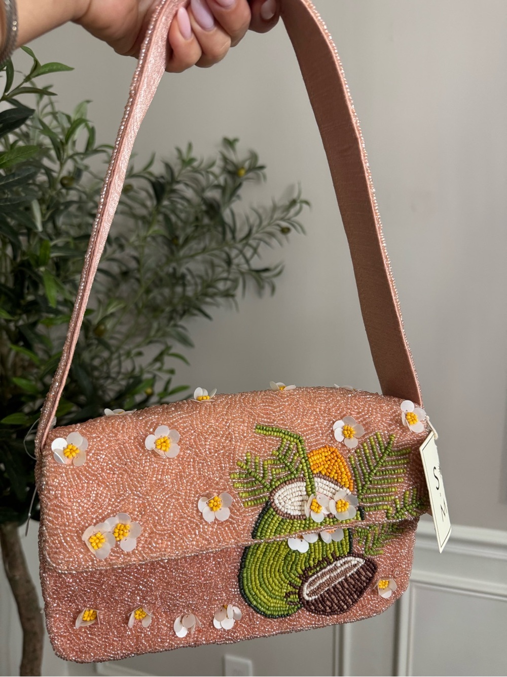 T.J.Maxx Pink Beaded Floral & Fruit Shoulder Bag
